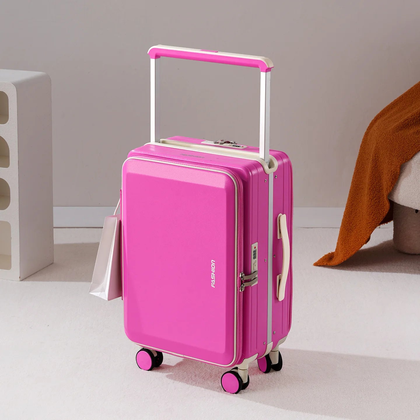 Suitcases Wide Handle Front Opening ABS — Black | KIMLUD