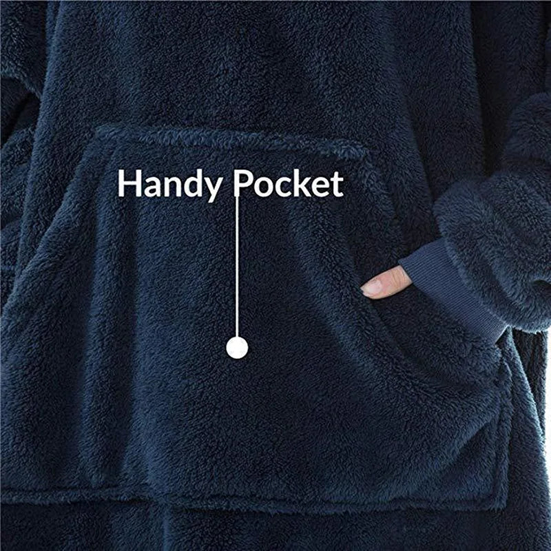Hoodie Blanket - Oversize - Double-Faced Fleece Polyester Cotton | KIMLUD