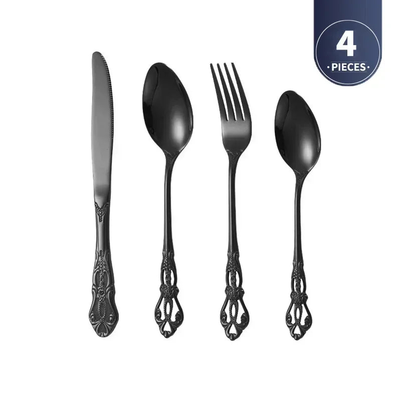 Gold-Plated Stainless Steel Cutlery Set Royal European Spoon Fork Collection — Golden | KIMLUD