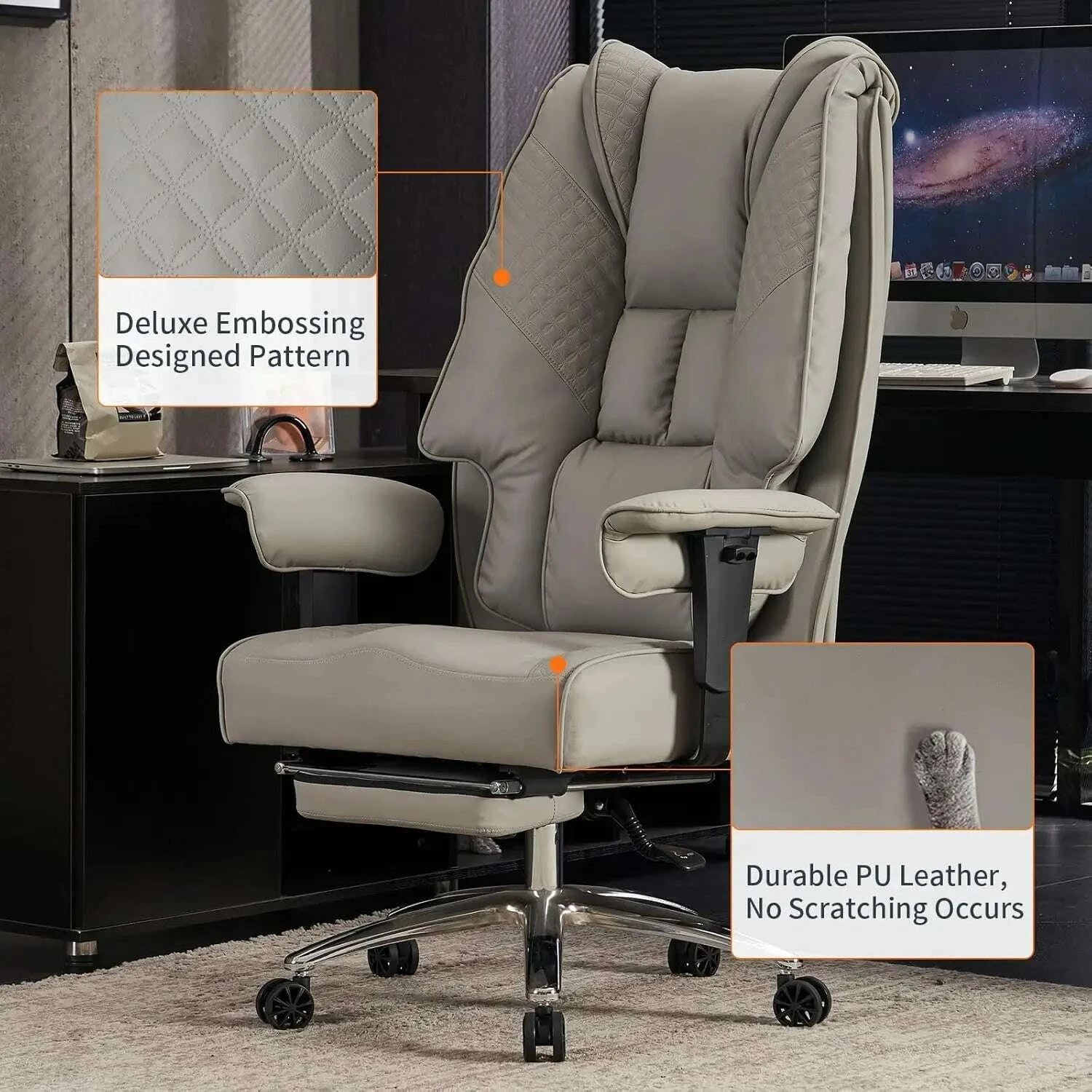 KIMLUD, Big and Tall Office Chair 400lbs Wide Seat, Leather High Back Executive Office Chair with Foot Rest, KIMLUD Womens Clothes