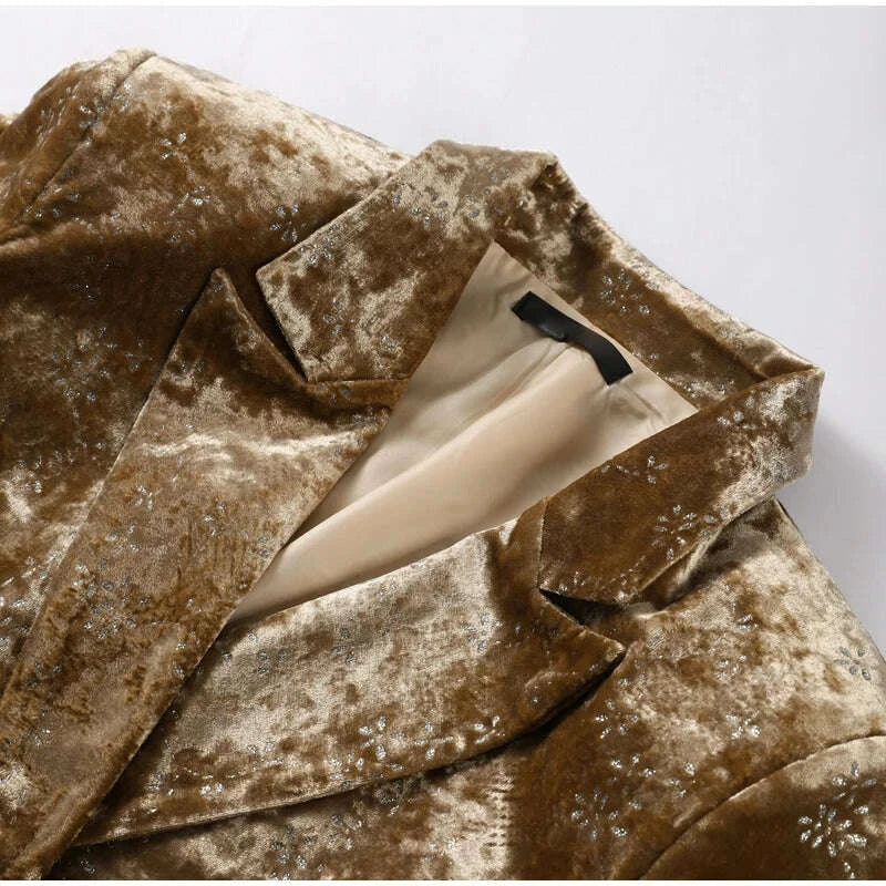 KIMLUD, Fashion Velvet Print Lapel Belt Suit Pant Set Women Solid Lace Up Full Sleeve Blazer Wide Leg Cuffed Pants 2025 Autumn Lady Sets, KIMLUD Womens Clothes