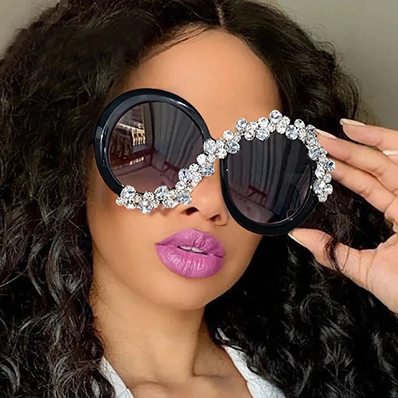 Oversized Round Sunglasses Accessories Diamond Rhinestone — Black | KIMLUD
