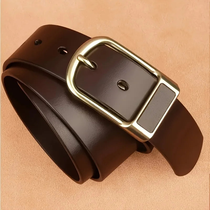 PU Leather Belt Coboy Style Pin Buckle 3.8cm Width For Everyday Business Casual — Dark | KIMLUD