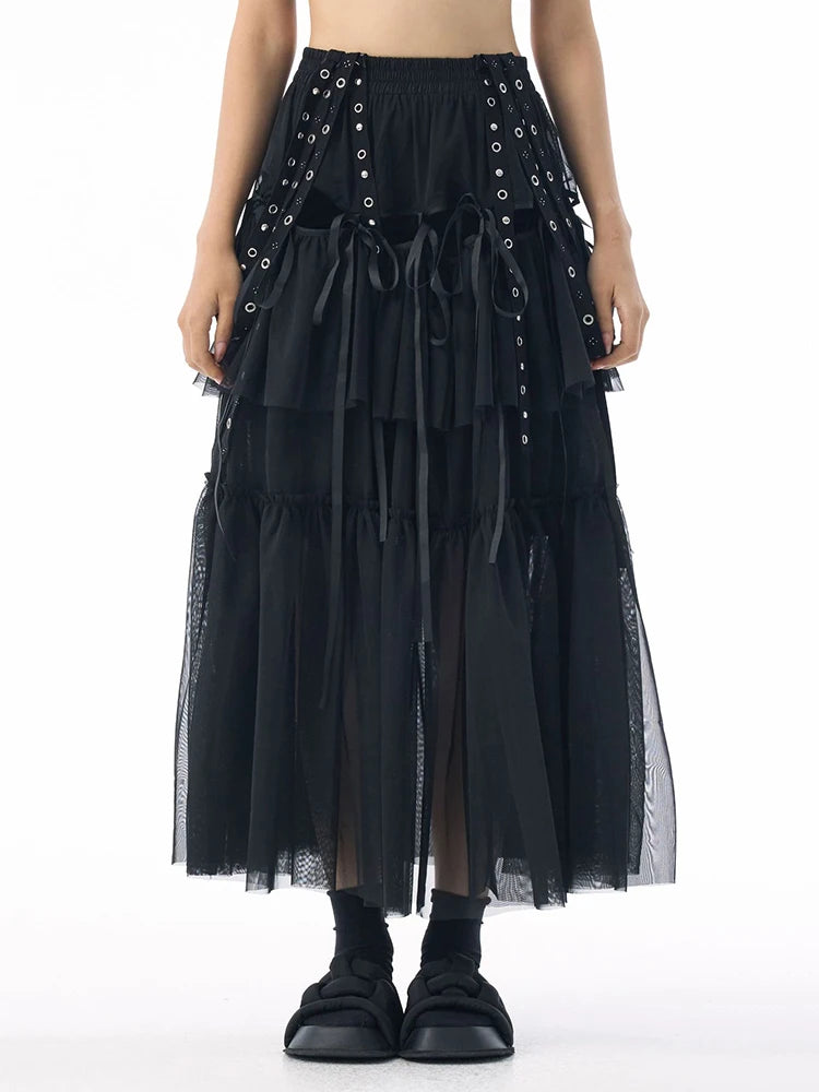 Midi Skirt - High Elastic Waist - Cotton Polyester - Coffee | KIMLUD