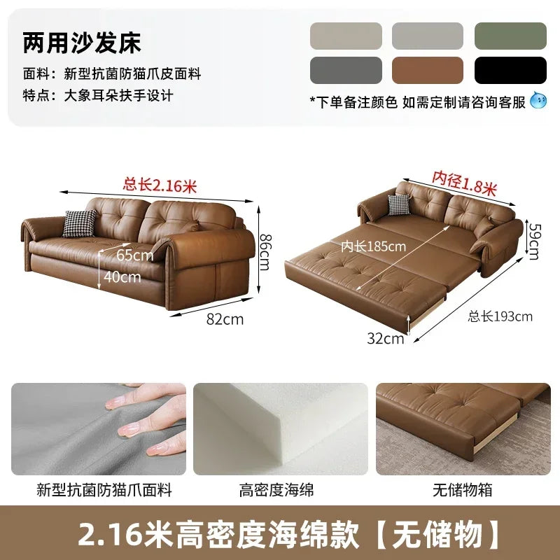 Faux Leather Sofa Bed Italian Modern Silhouette With Convertible Chaise Lounge — Brown | KIMLUD