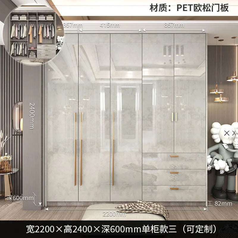 Glass Door Modern Wardrobe With Ample Storage And Brass Hardware — Pale Gray | KIMLUD