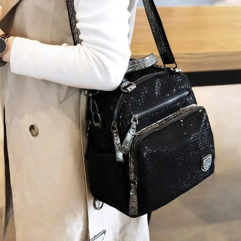Sequin Softback Backpack Large Capacity — Black | KIMLUD