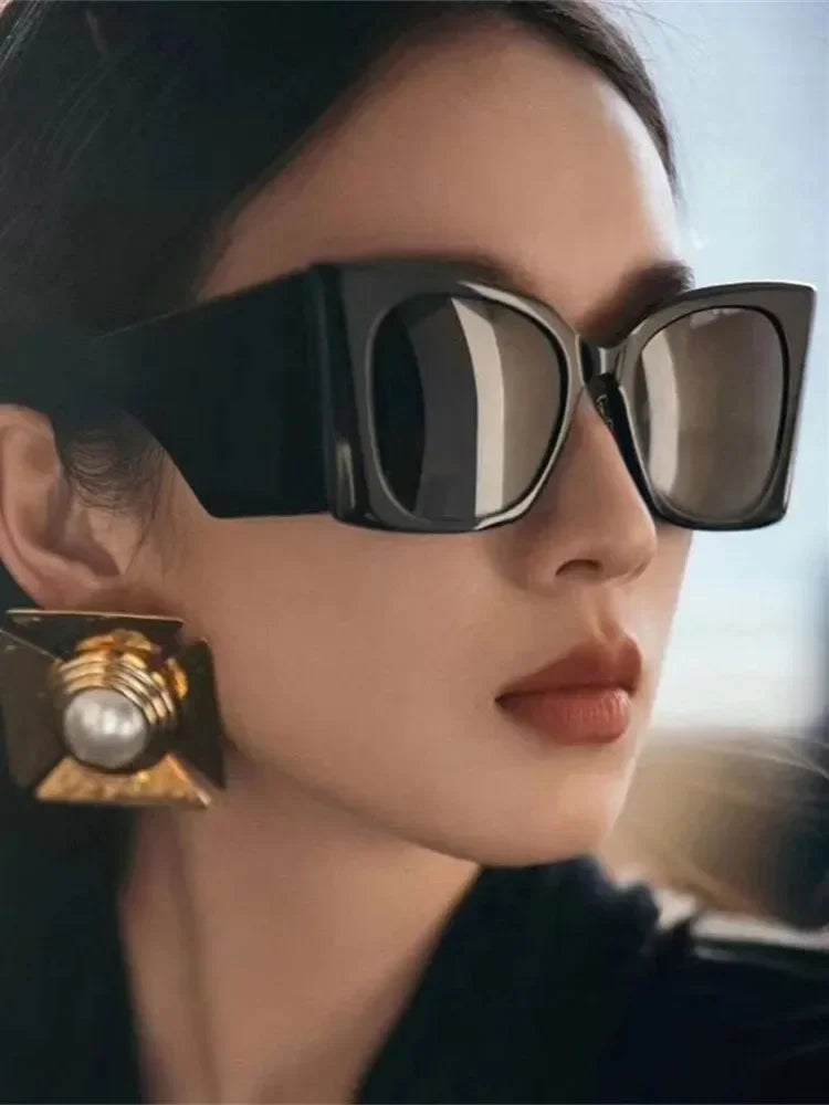 Oversized Sunglasses Square Frame Plastic — Black | KIMLUD