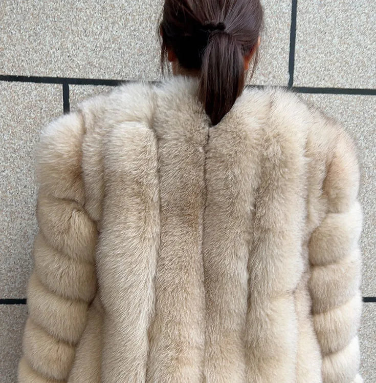 Women's fur coat, real fox skin vertical jacket, natural fox skin short clothing, long sleeved women's coat