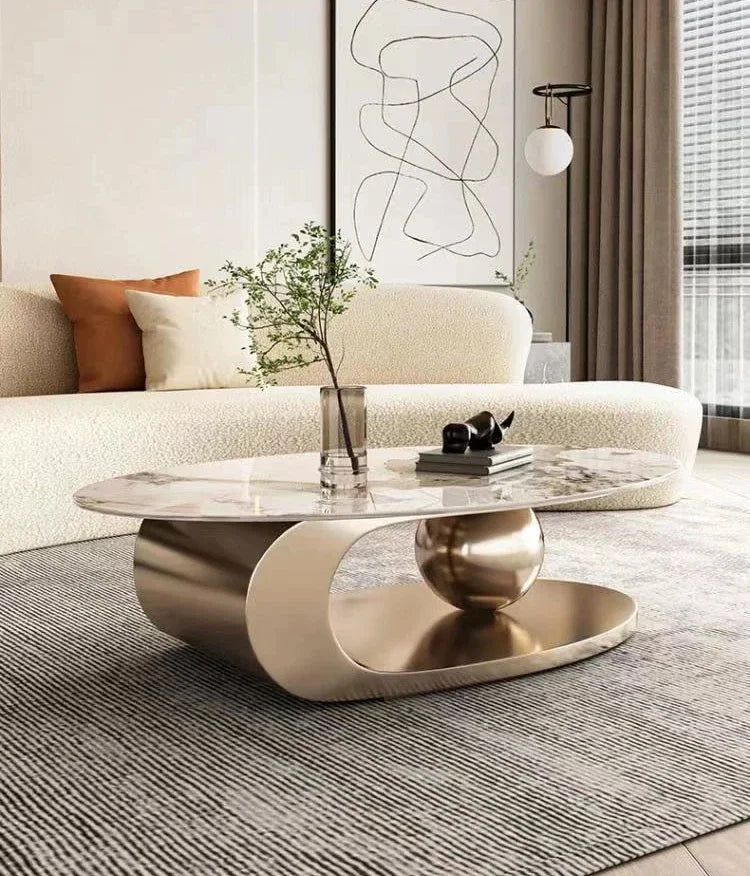 -Rock Slab Light Luxury Coffee Table Modern Minimalist Home Small House Italian Living Room Designer Oval Coffee Table Table