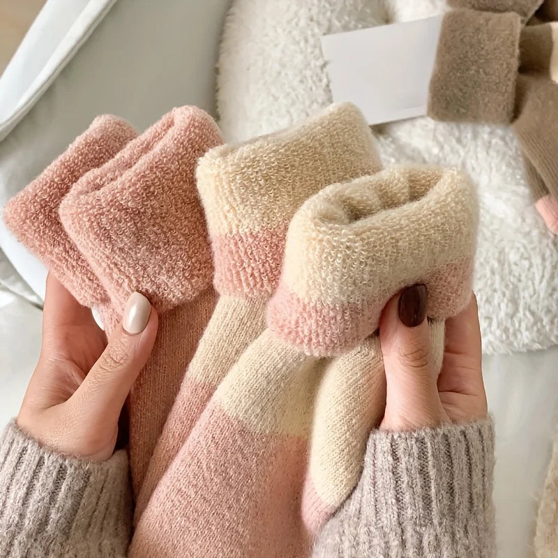 Fleece-Lined Thick Socks Mid-Calf — Assorted Colors | KIMLUD