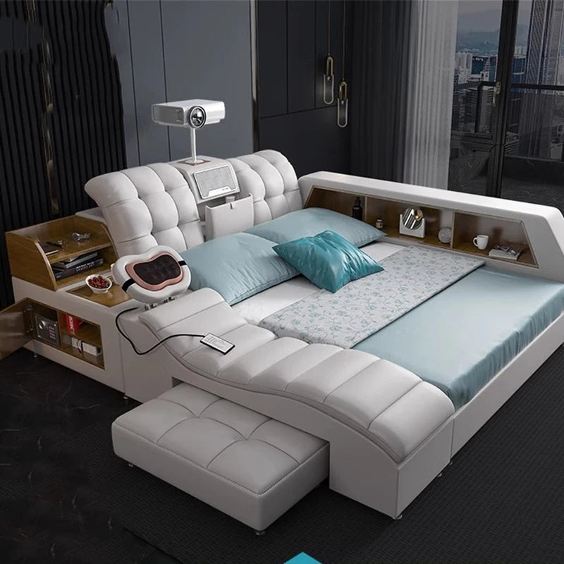 Massage Smart Bed Luxury Double Bedroom King Size Design Sleeping Massage Bed Wooden Simple Letto Matrimoniale Hotel Furniture