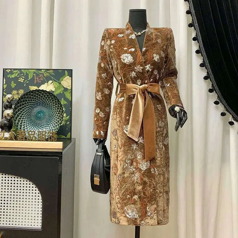 women-spring-autumn-new-heavyweight-sequined-embroidered-jacquard-coat-brown-velvet-stand-collar-slim-fit-trench-coat-topkimludkimlud-35560577