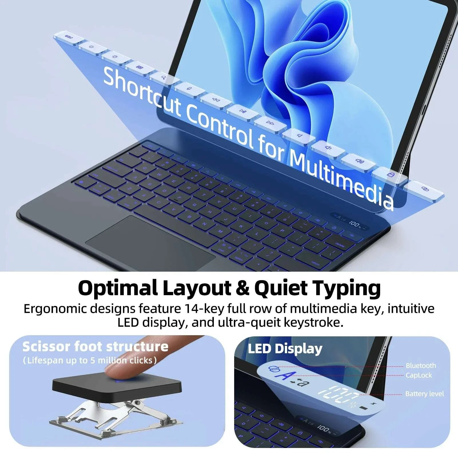 KIMLUD, GOOJODOQ Ultra Thin Magic Keyboard for iPad Pro 11 Air 11 M3/M2 Pro 12.9 Pro 13 Pad A16 Glass Trackpad Aluminum Alloy Keyboard, KIMLUD Womens Clothes