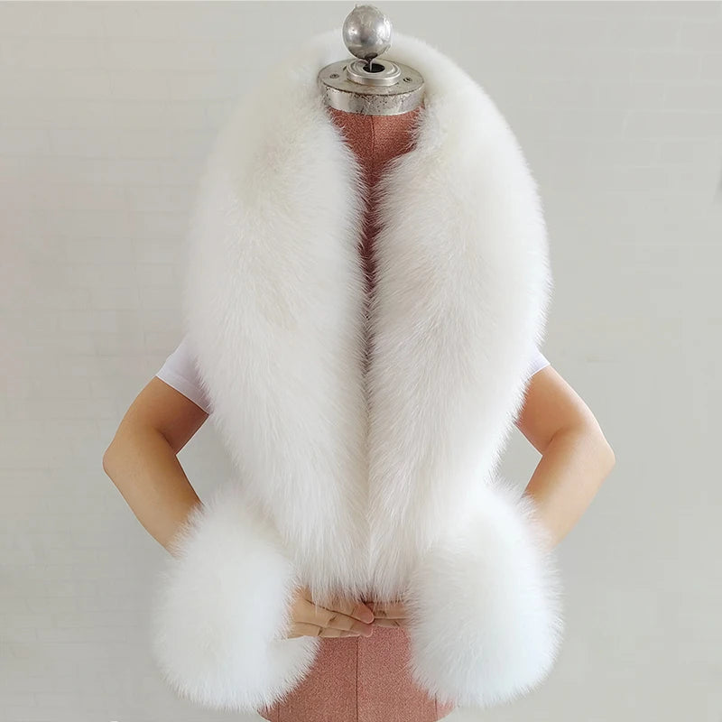 Fox Fur Solid Scarf And Cuff Set For Winter — Green | KIMLUD