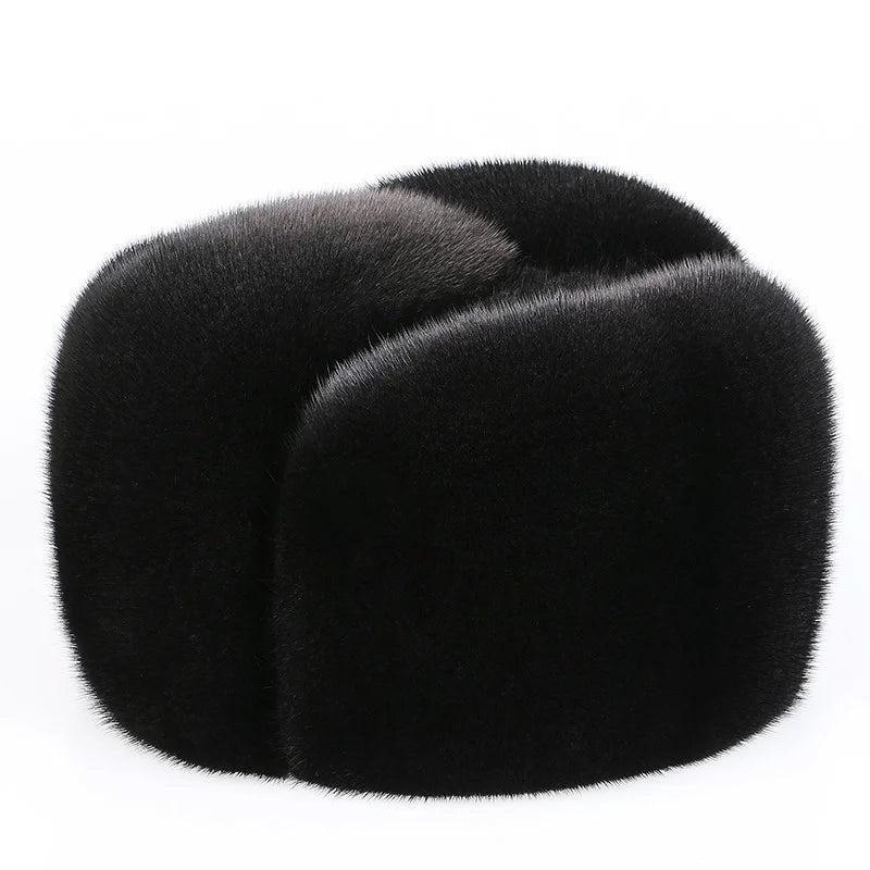 New Fashion Men's Real Mink Fur Cap Men Natural Mink Fur Hat Winter Warm Top Hat Headgear Beanie Beret Natural Real Mink Fur Cap