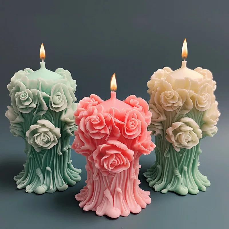 KIMLUD, Rose Pillar Candle Mold 3D Rose Flower Silicone Mold Handmade Bouquet of Flowers,Wedding Gift,Home Desktop Decor Mold, KIMLUD Womens Clothes