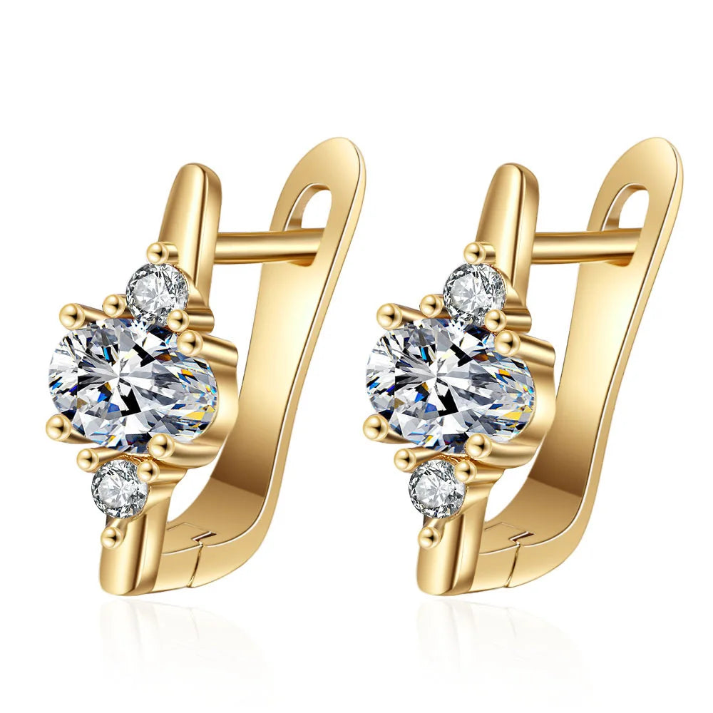 Silver-Toned Copper Oval Zircon Halo Stud Earrings — Sapphire Blue | KIMLUD