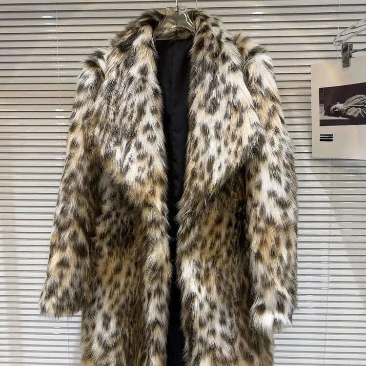KIMLUD, Luxury Long Faux Fur Coats Lapel Women Fur Coat Winter Warm Mink Coat New Leopard Eco-hair Hottie Long Casual Trench Coat Trend, KIMLUD Womens Clothes