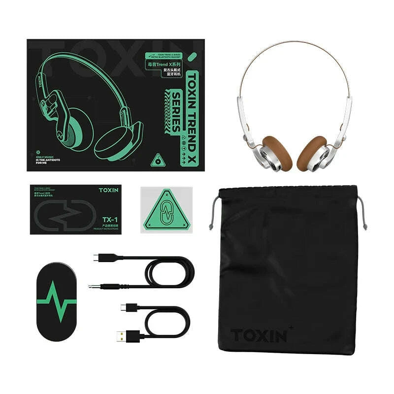 KIMLUD, TOXIN Trend X Retro Wireless Bluetooth Headphones Over-Ear Lightweight Foldable with Microphone Comfortable Earpads for Music, KIMLUD Womens Clothes