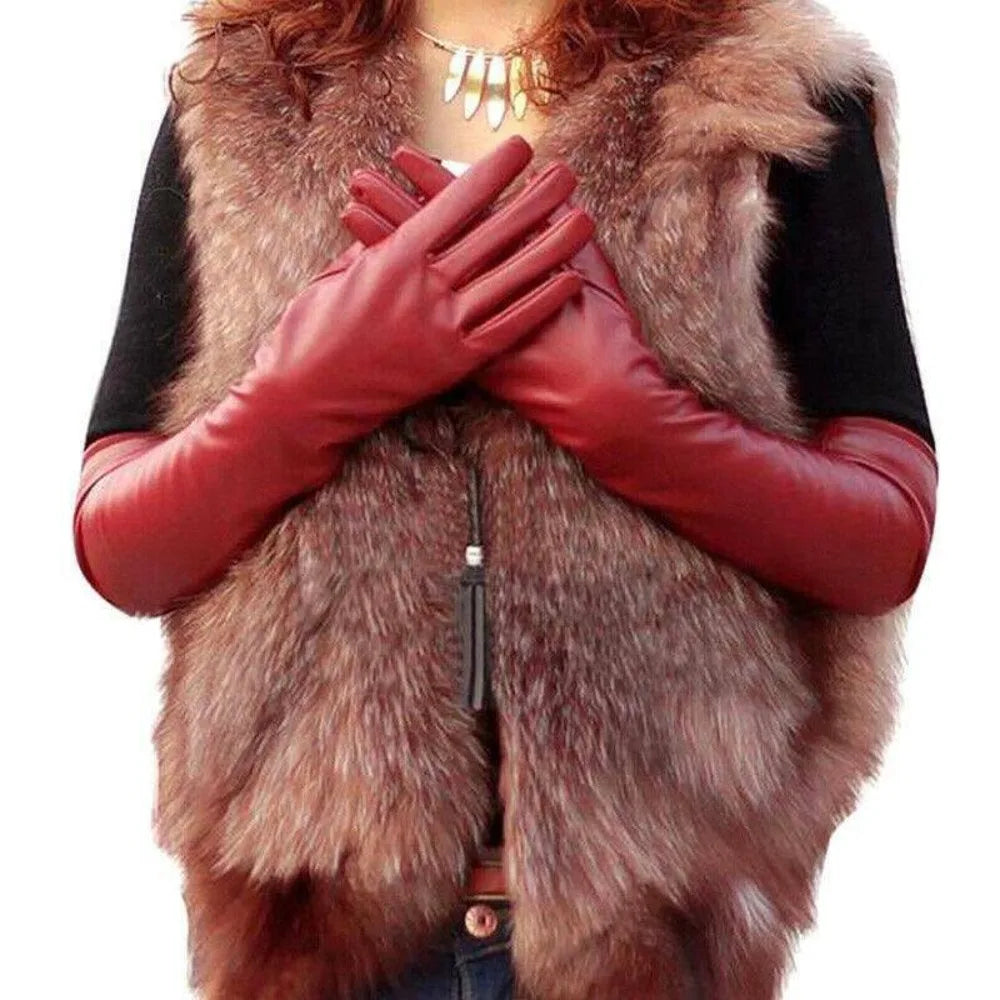 Long Elbow Gloves – Soft Lined – Synthetic Leather | KIMLUD