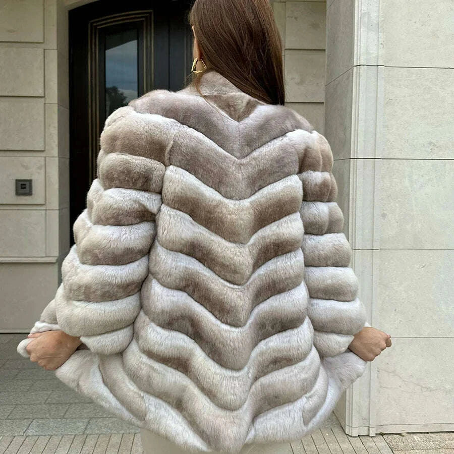 KIMLUD, Natural Rabbit Fur Coat Women Chinchilla Colored Real Fur Coat Women Furry Jacket Women New Arrivals Hot Selling, KIMLUD Womens Clothes