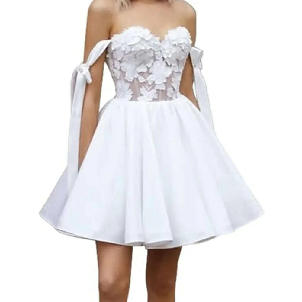 KIMLUD, Sexy A-Line Short Cocktail Party Dresses Strapless Satin Sweet Bowknot Appliques Backless Homecoming Dress 2025 Free Customized, KIMLUD Womens Clothes