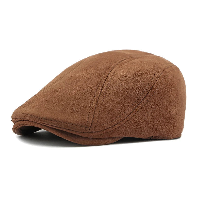 Suede Beret Herringbone Flat Cap Classic — Black | KIMLUD