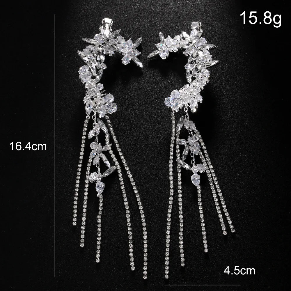 Tassel Geometric Ear Clips Without Piercing — Crystal | KIMLUD