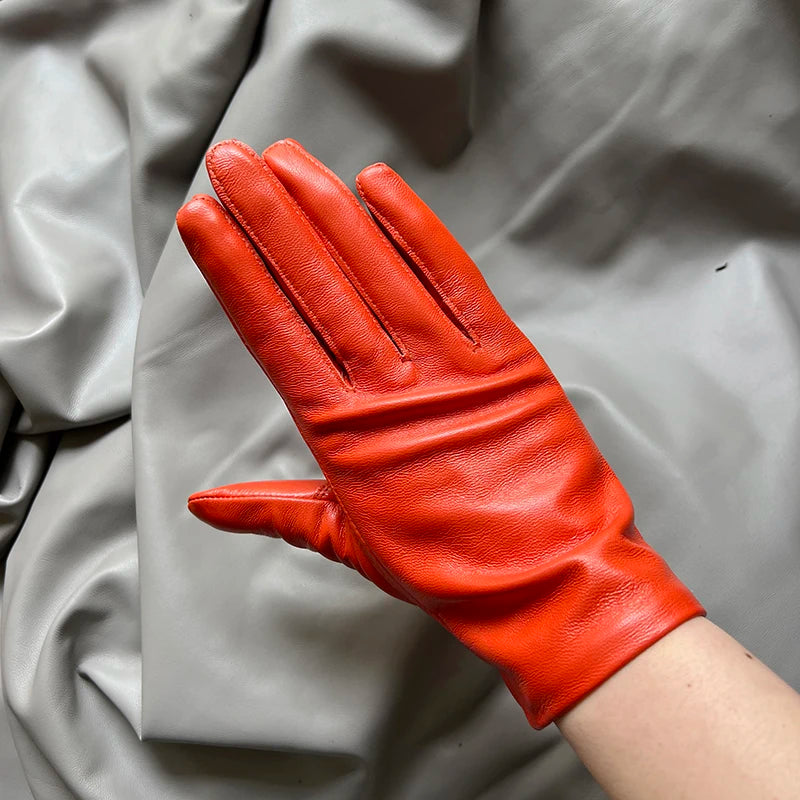 Leather Gloves Genuine Lambskin Short Black | KIMLUD