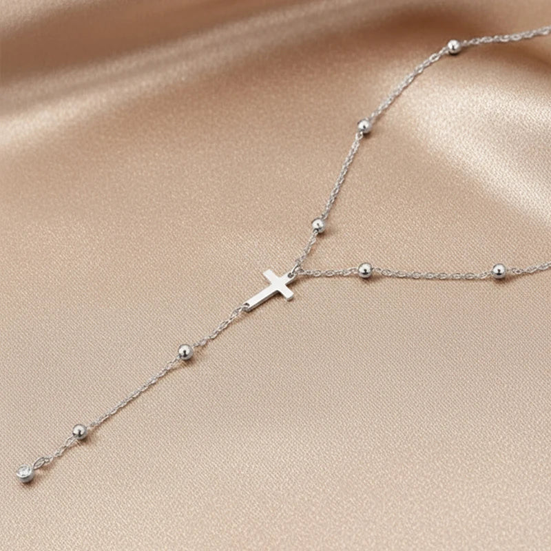Stainless Steel Necklaces Cross Pendant Y-Shaped Clavicle — Multicolor | KIMLUD