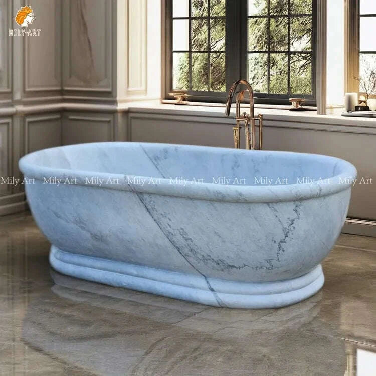 KIMLUD, Custom Grey Stone Round Marble Natural Graphic Design Modern Freestanding Bath Tub Bathtub for Sale, KIMLUD Womens Clothes