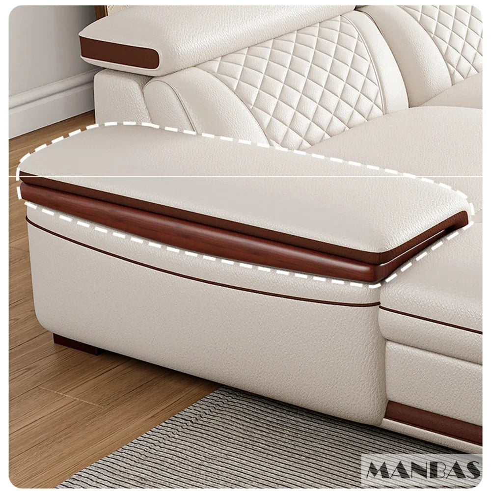 Genuine Italian Leather Sofa Set With Adjustable Headrests — Ivory | KIMLUD