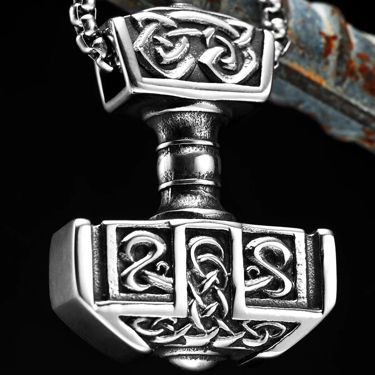 Thor's Hammer Men Necklaces With Pendant Stainless Steel Jewelry For Male Women Carving Punk Hip Hop Accessories Gifts Wholesale