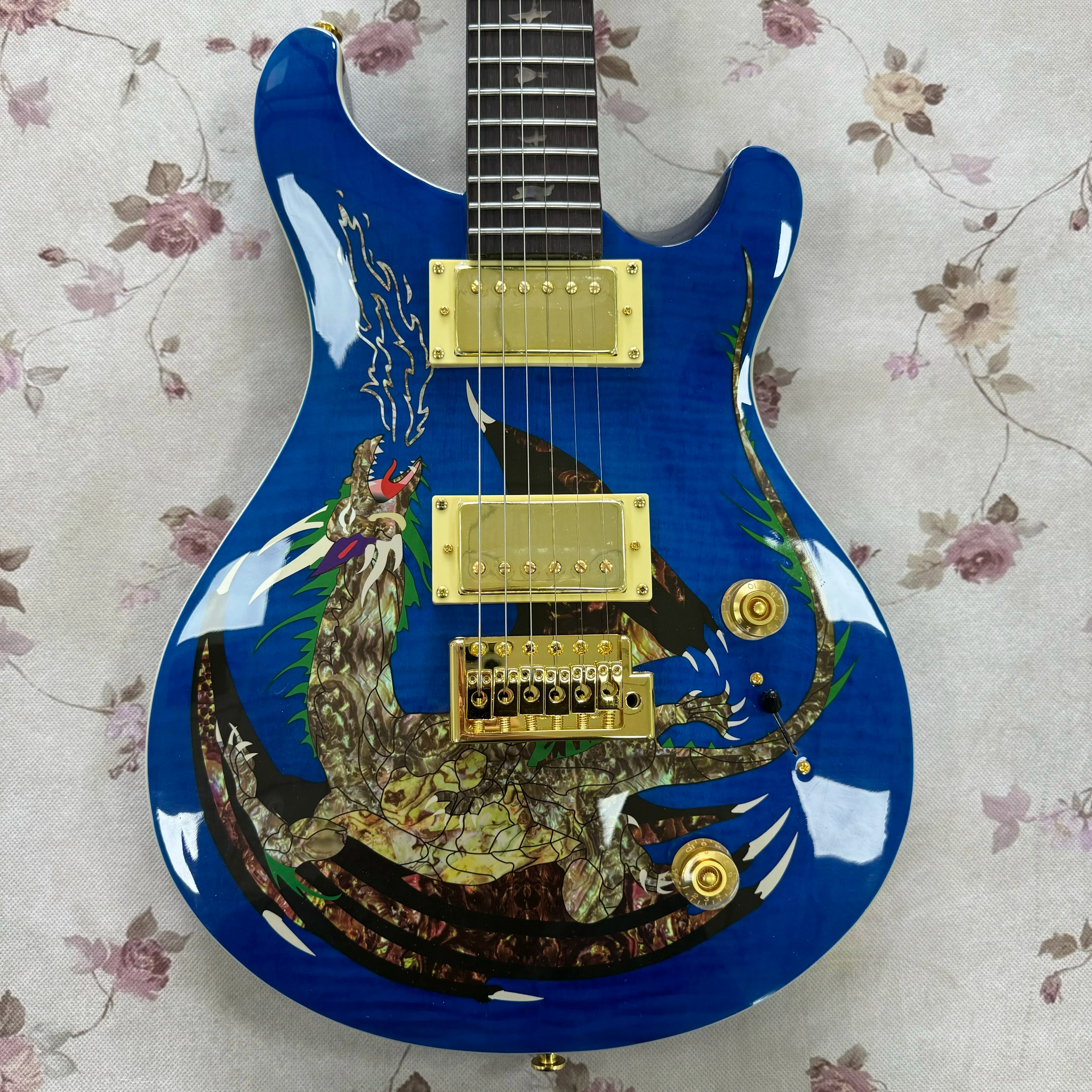 Dragon Style Dragon Inlay Electric Guitar — Blue | KIMLUD