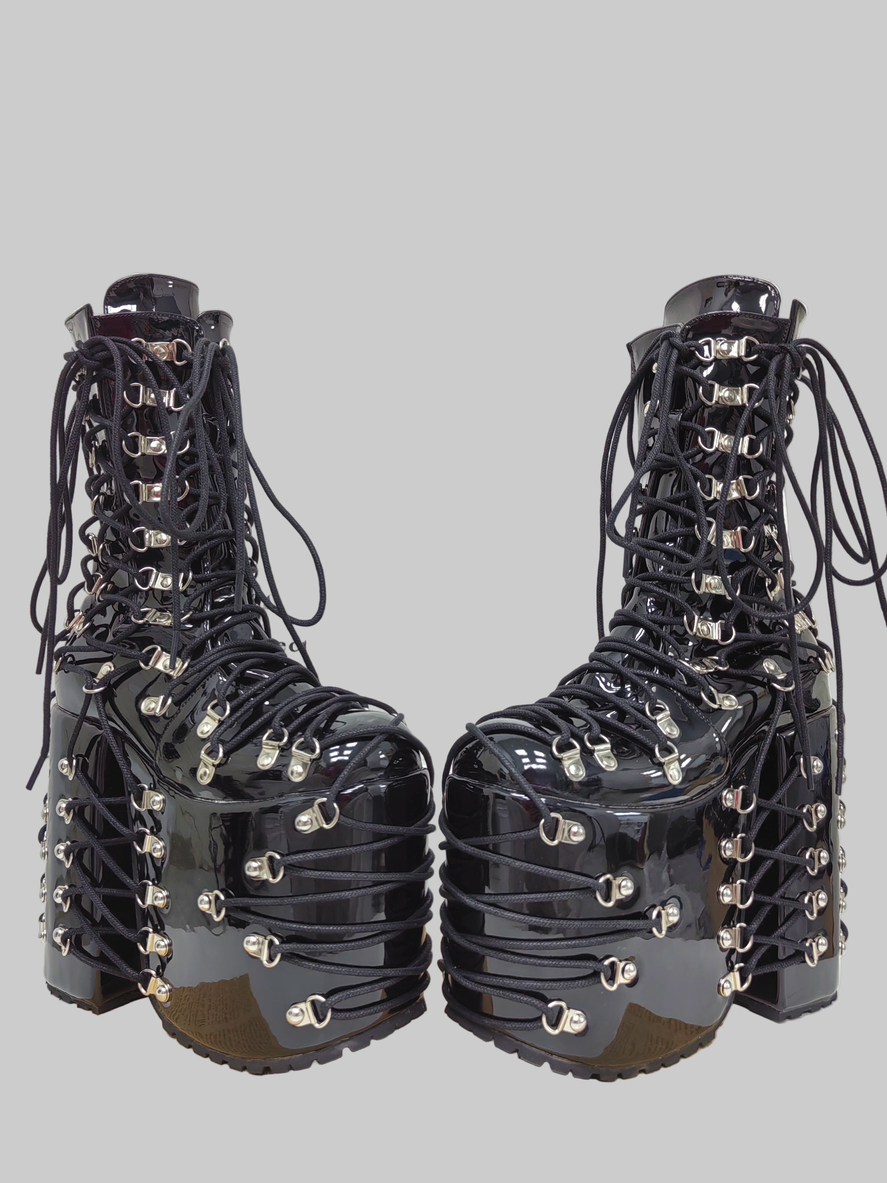 Women Wasteland thick sole punk black laser long Boots girl high wedges Heels pumps Lady party customized shoes buckles 33-50