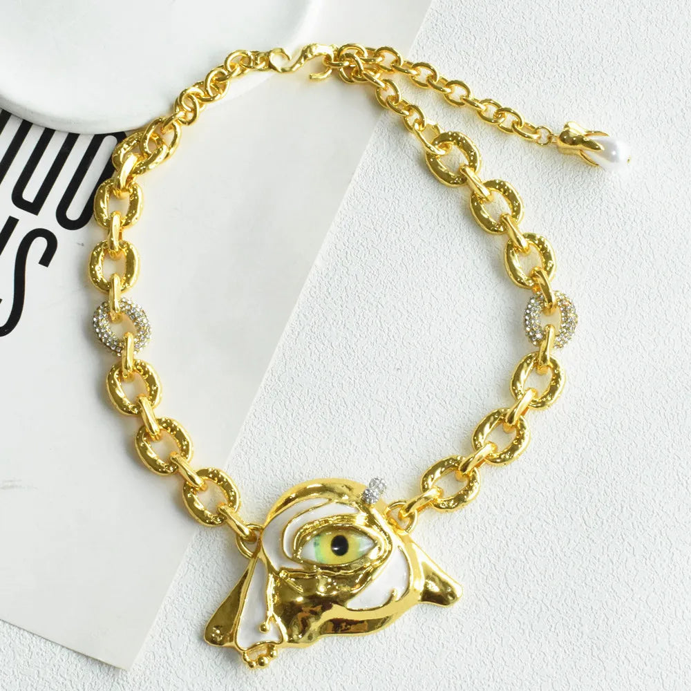 Metal Alloy Statement Mask Charms Necklace — Gold | KIMLUD