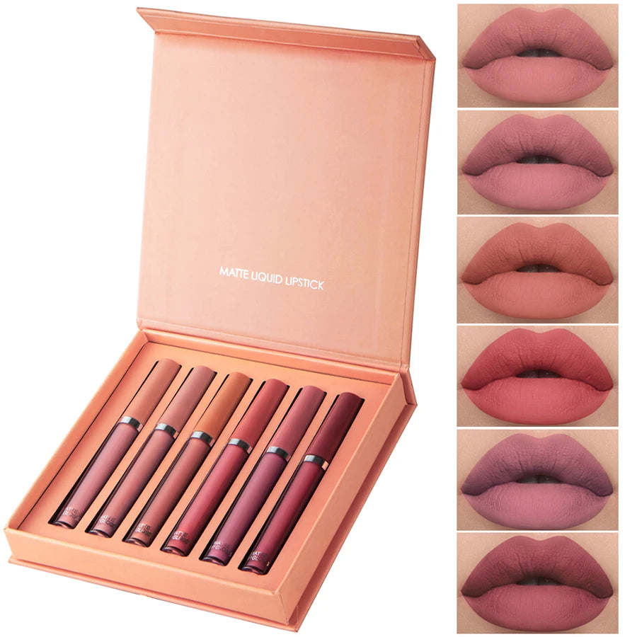 Matte Lip Gloss Set Six Shade Palette — Rose | KIMLUD
