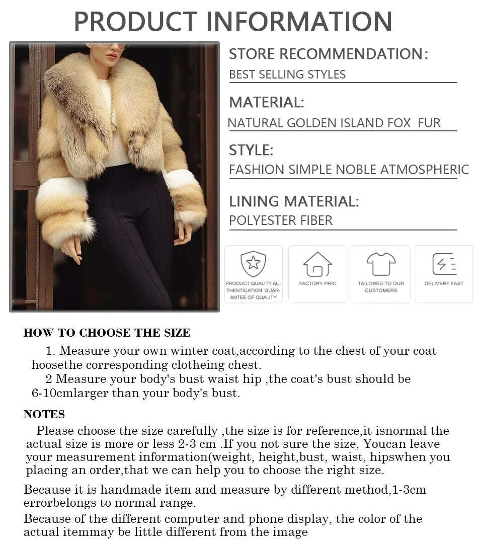 KIMLUD, Real Golden lsland Fox Fur Coat With Lapel Natural Golden lsland Fox Fur Coat Real Fur Coat Best Selling Furry Jacket Women, KIMLUD Womens Clothes