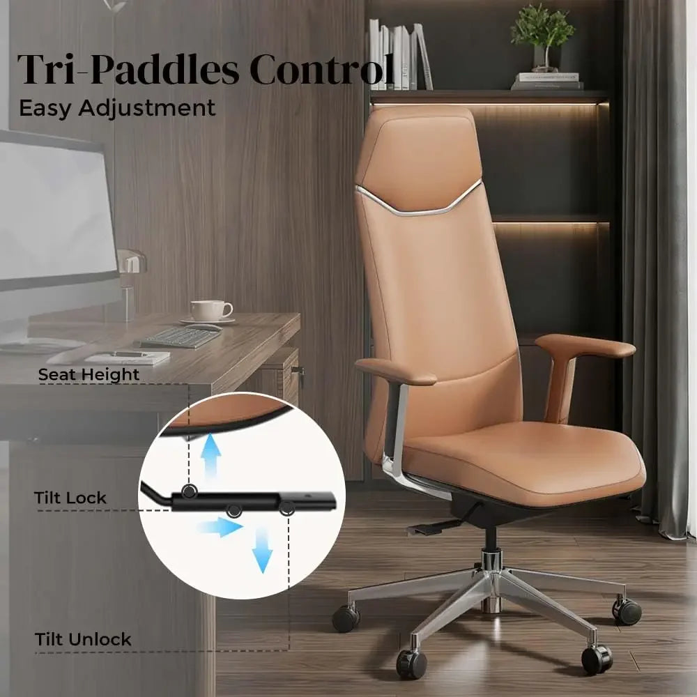 Leather Ergonomic Executive Office Chair — Tan | KIMLUD