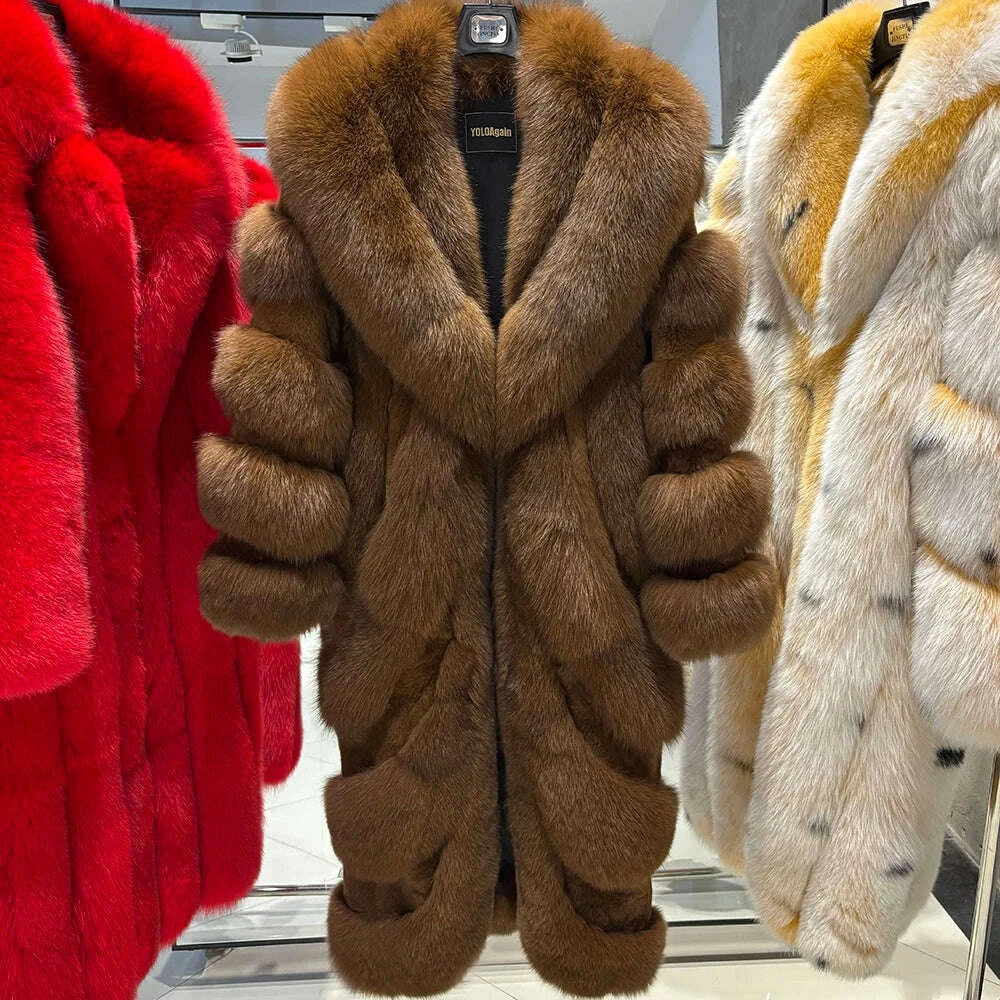 KIMLUD, YOLOAgain 2025 Winter Warm Luxury Real Fox Fur Coat Women Pink Fox Fur Jacket Long, KIMLUD Womens Clothes