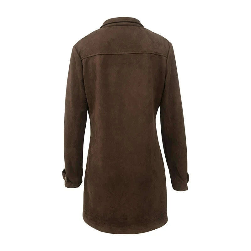 KIMLUD, Classic Retro Suede Long Trench Jacket for Women's Pocket Single Breasted Turn Down Collar Windbreaker Autumn Winter Outerwears, KIMLUD Womens Clothes