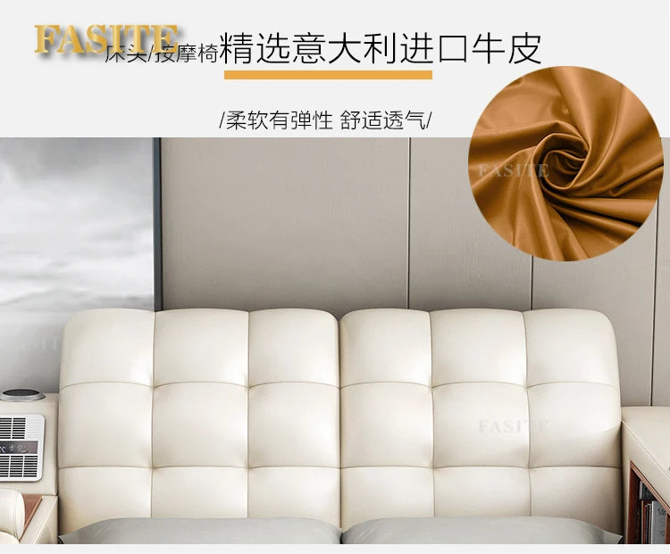 Genuine Leather Bed Tech Smart Multifunctional Massage, Bluetooth Speaker, Air Cleaner — White | KIMLUD
