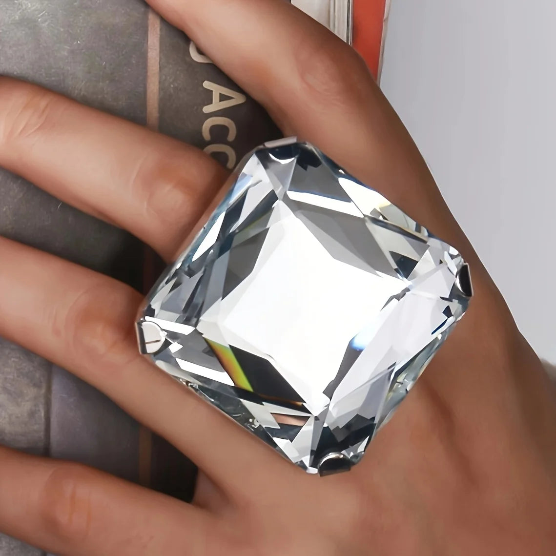 Crystal Ring Oversized Square Stone — Crystal | KIMLUD