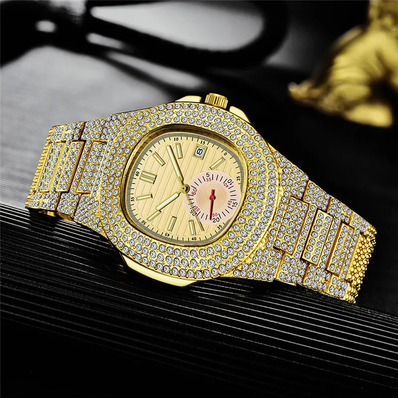 New Hip Hop Watches For Men Reloj Hombre Fashion Alloy Band Diamond Calendar Gifts Quartz Wristwatches Relogios Masculino 2024