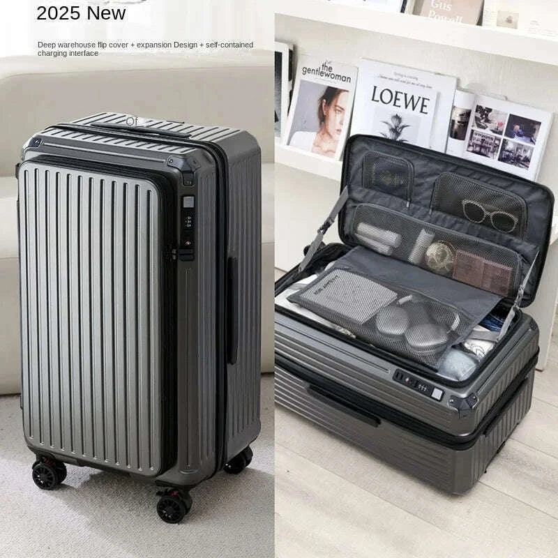 2025-new-side-opening-suitcase-pc-large-capacity-luggage-with-usb-cup-holder-34-inch-password-trolley-case-20-travel-suitcaseskimlud-womens-fashion-34612933