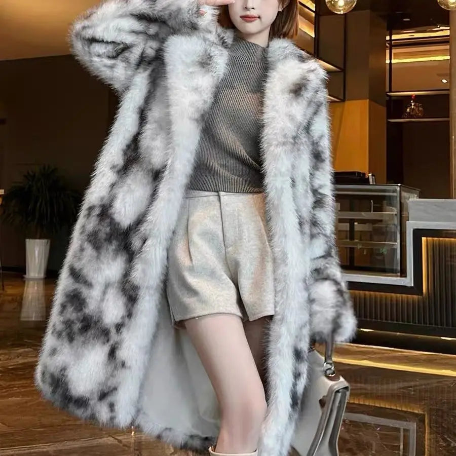 Luxury High-quality Fur Coat Women Winter Faux Fur Jacket Vintage Trench Coat Warm Thick Long Sleeve Windproof Outerwear Design