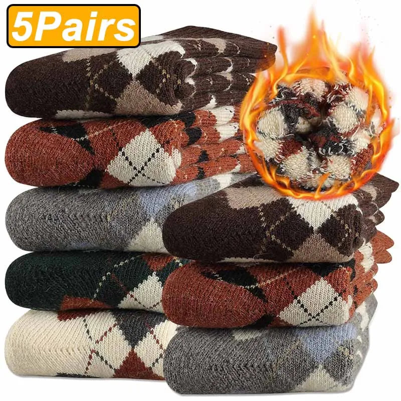 Merino Wool Socks Five-Pack Crew Thick Winter — Black | KIMLUD
