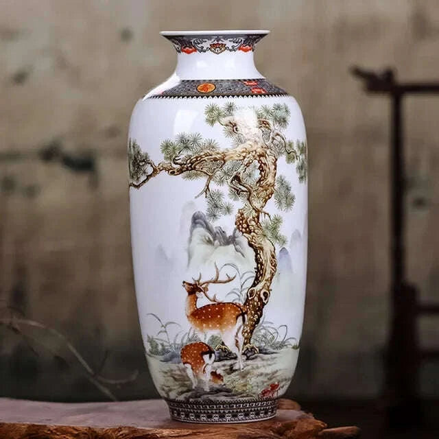 KIMLUD, Ceramic Jingdezhen Vase Chinese Traditional Flower Vases Living Room Decoration Vase Fine Smooth Surface Furnishing Articles, KIMLUD Womens Clothes