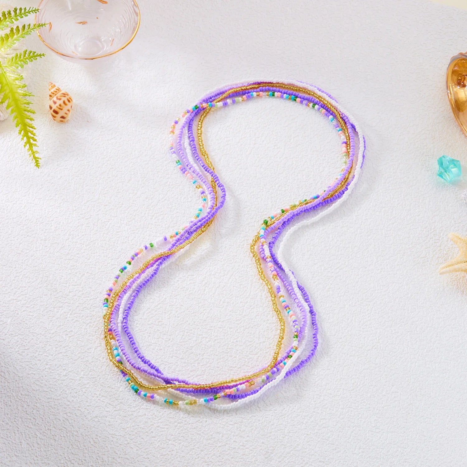 5Pcs/Set Boho Colorful Rice Beads Waist Chains For Women Girls Summer Beach Bikini Elastic Belly Belt Waistband Y2K Jewelry Gift